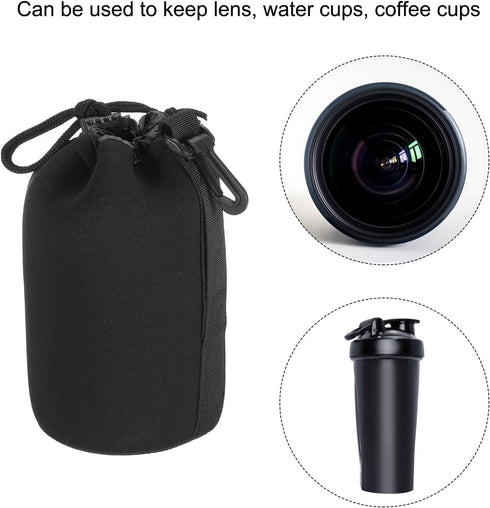 PATIKIL Camera Lens Bag, 2 Pcs 3.5" IDx7.1 H Drawstring Lens Pouch with Thick Neoprene, Lens Case for DSLR, Black.