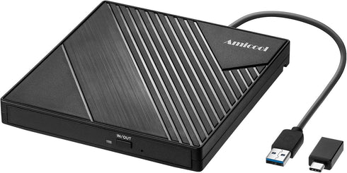 Amicool External DVD Drive USB 3.0 USB C CD Burner CD/DVD +/-RW Optical