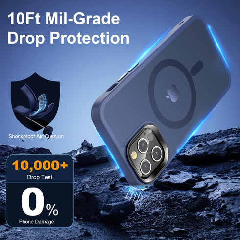 Upgraded Magnetic iPhone 12/iPhone 12 Pro Case, Slim Deep Blue Matte, Military-Grade Protection, Compatible with