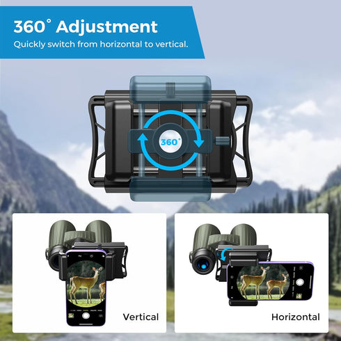 APEXEL 360 Telescope Phone Adapter, Upgraded Binocular Photo Adapter for Android & iPhone, Smartphone Mount