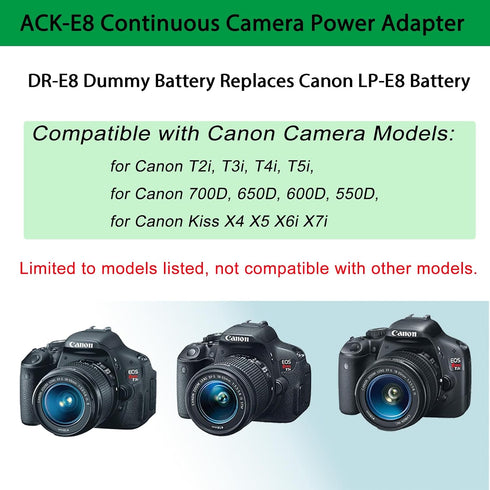 Gonine LP-E8 Dummy ACK-E8 T5i T4i T3i T2i 700D 650D 600D 550D Battery and AC Power Adapter Kit for Canon EOS Rebel