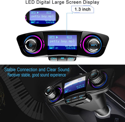 Bluetooth FM Transmitter Car Kit with Handfree-Calling, Dual USB Port, MP3 Player, TF Card, USB Flash Drive