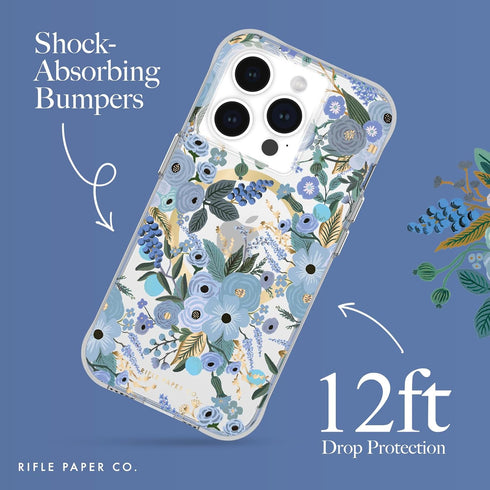 Rifle Paper Co. iPhone 15 Pro Case - Garden Party Blue, Compatible with MagSafe, 12ft Drop Protection, Slim Fit