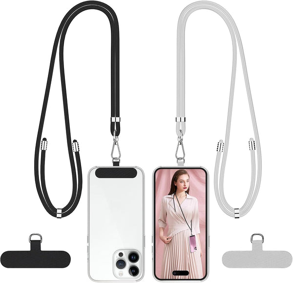 SS Cell Phone Lanyard - 2 Adjustable Neck Straps, 2 Phone Tether Tabs, Universal Crossbody Strap, Black Grey