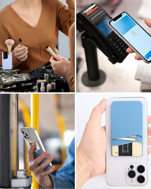 BIAJIYA Silicone Card Holder for Back of Phone, Stick-on Pouch Wallet Sleeve for ID and Credit Cards for All Smartphones