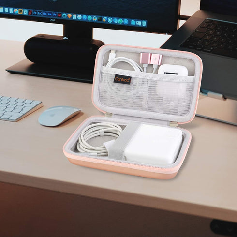 Canboc Carrying Case for MacBook Air Pro Charger, Hard EVA Bag for MagSafe/MagSafe 2 Power Adapter, Rose Gold