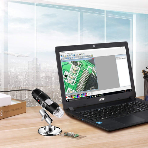 USB Digital Microscope 40X to 1000X, 8 LED Magnification Endoscope Camera with Carrying Case & Metal Stand