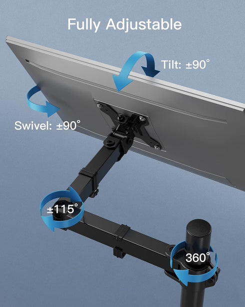 HUANUO Single Monitor Stand Desk Mount, Fully Adjustable 39 Inch Stand for 13-32 In Screen, Holds up to 22lbs with C