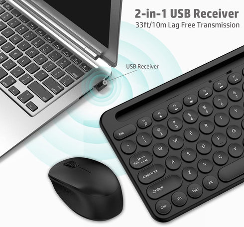 LeadsaiL Wireless Keyboard and Mouse Combo, Full-Sized Computer Keyboard Set with Phone Holder for Windows Laptop