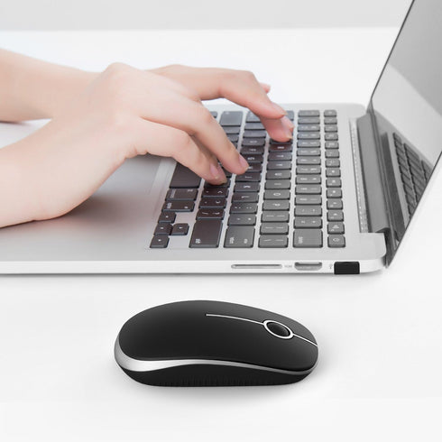 VssoPlor Wireless Mouse, 2.4G Slim Portable Computer Mice with Nano Receiver for Notebook, PC, Laptop (Black and Silver)