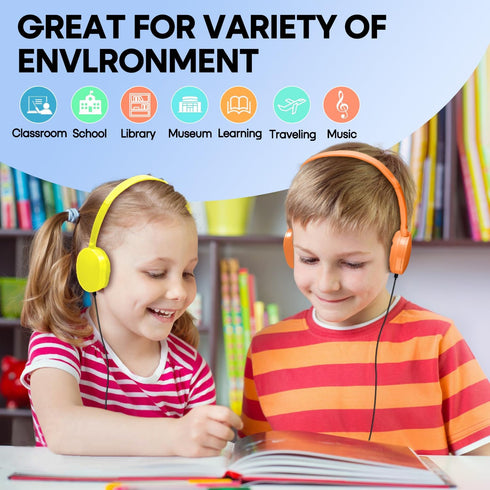 Kids Headphone Bulk 25 Pack, Multi Color for Classroom School, Durable Earphones Class Set for Students and Adults
