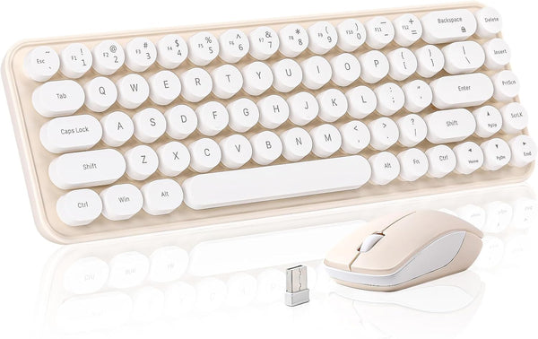MIKIBY i68 Wireless Keyboard and Mouse Combo, Retro Typewriter Style Keyboard with Round