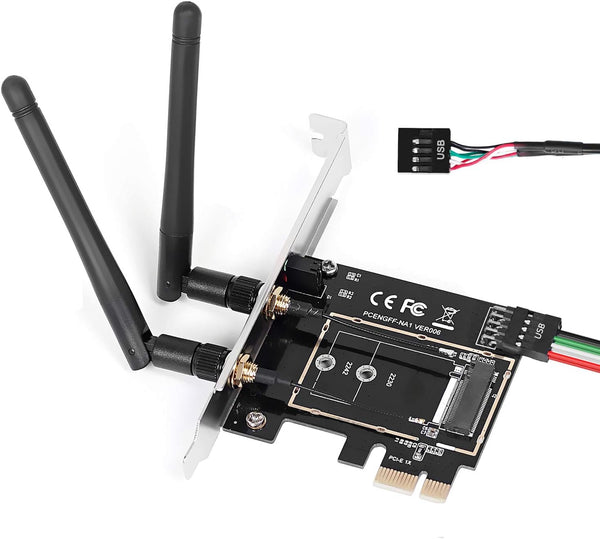 Wireless Network Card Adapter M.2 NGFF to PCI-E, WiFi Network Card Converter with Dual-Band Antenna