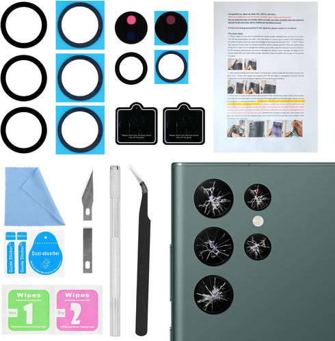 2PCS ASDAWN Galaxy S22 Ultra Back Camera Lens Glass Replacement, Repair Kit with Free Lens Film