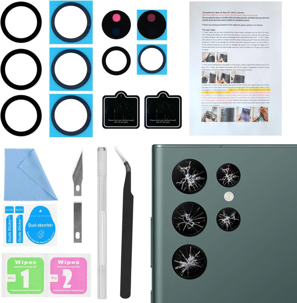 2PCS ASDAWN Galaxy S22 Ultra Back Camera Lens Glass Replacement, Repair Kit with Free Lens Film