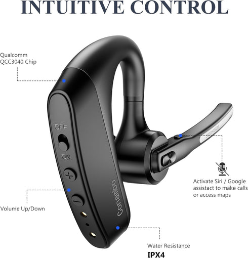 Conambo 2024 Upgraded K10C Bluetooth Headset V5.2, Wireless Headset with CVC8.0 Dual Mic, 16Hrs Talking