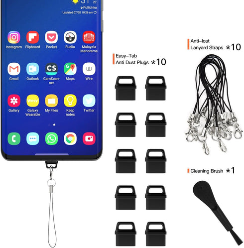 10X USB C Anti Dust Plug, Phone USB Type C Dustproof Cover Protector USB Port Cover with Easy-Grip Tab Lanyard &Cleaning Brush for Samsung Galaxy S24 S23 S22 S21 S20, Pixel, MacBook, All USB C Devices