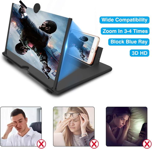 14 inch Screen Magnifier for Cell Phone, 3D Enlarger for Movies, Videos, Reading, Gaming, Compatible with Smartphones