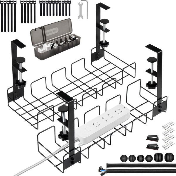 OneLeaf 2 Pack Under Desk Cable Management Tray, No Drill Wire Management Rack for Desk, Under Desk Organizer for Cords