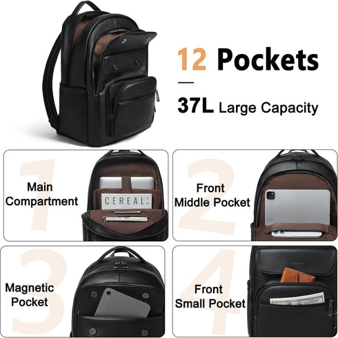 37L Backpack Pack Backpack Leresas Purse for Women Mens Work Travel Teacher Back Laptop Business Vegan Leather Fashion