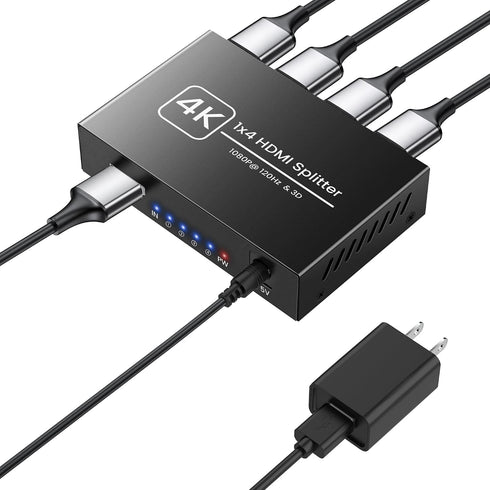 Happfeel HDMI Splitter 1 in 4 Out Mirror Display Only, Powered 1x4 HDMI