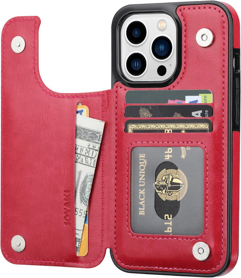 Compatible with iPhone 14 Pro Max 6.7” Wallet Case +1 Screen Protector, Slim Protective Case with Card Holder, PU