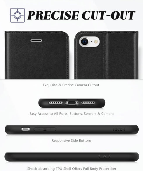 TUCCH Case Wallet for iPhone SE 2022/iPhone 7/8/iPhone SE 2020, PU Leather with 3 Card Slots, Magnetic Flip Folio
