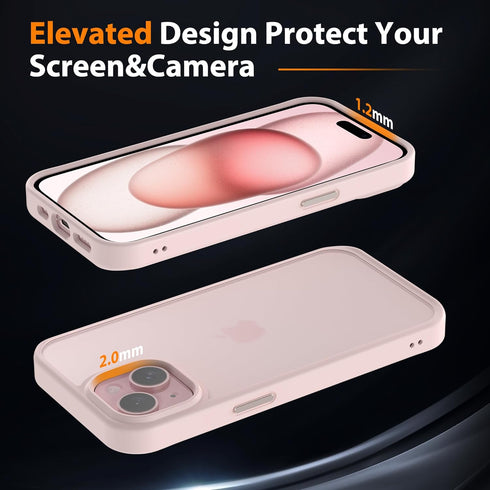 Designed for iPhone 15 Case, 4FT Military Grade Drop Protection, Translucent Matte Hard Back with Soft Edge Airbag