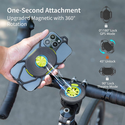 Bone Bike Tie Connect Kit 2 Magnetic, Universal Road Bike Phone Mount for Stem & Handlebar, 360° Rotation, Fits