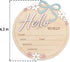 6 Inch Wooden Baby Announcement Sign Round Birth Stat Plaque with Floral and Bow Design (Blue)