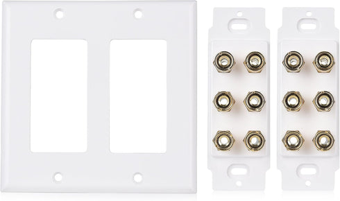 Cable Matters Double Gang Speaker Wire Wall Plate, Gold Plated with Banana Plug Binding Post for 6 Speakers, White