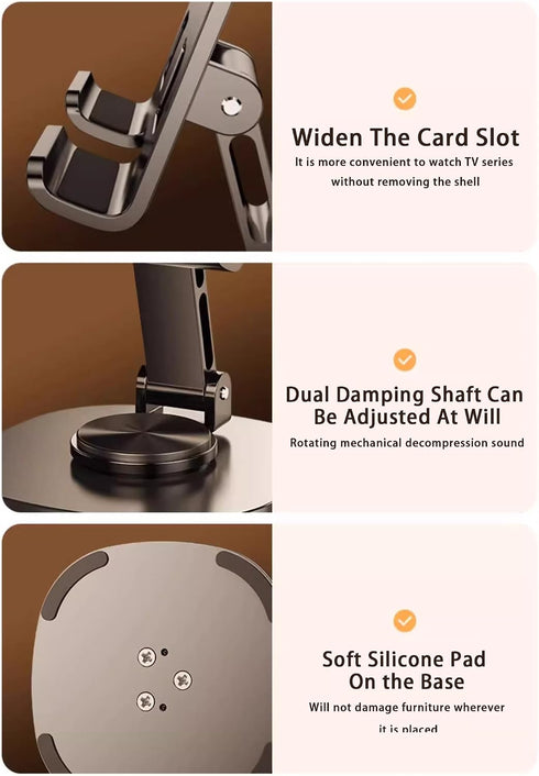 AKINLOAF Dual Folding Cell Phone Stand Fully Adjustable Foldable Desktop Phone Holder Cradle Dock, Thick Case Friendly