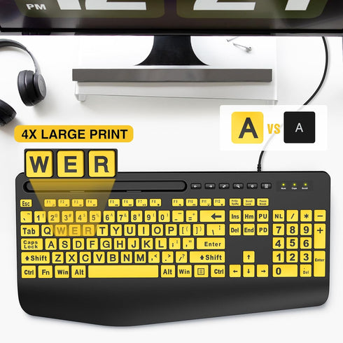 SABLUTE Large Print Keyboard Wired Computer Keyboards with Wrist Rest, Big Letters Easy to Read for Windows