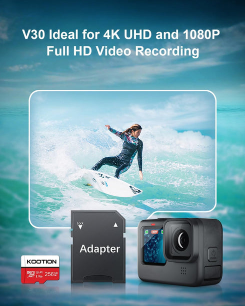 KOOTION 256GB Micro SD Card UHS-I U3 V30 4K for Camera, Action Camera, Drone, Smartphone with Adapter