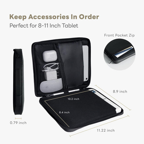 eiP 8-11 inch Waterproof Slim Tablet Carrying Case with Handle Sleeve Bag for iPad Pro, Fit Keyboard and Stylus
