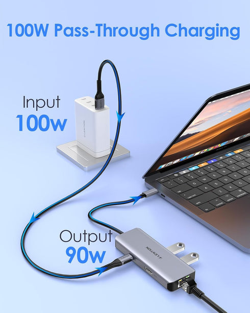 LENTION 6-in-1 4K@60Hz 100W 3X 3.0 (C26, USB C Hub with Gigabit Ethernet, HDMI, PD Fast Charging, USB Docking Station