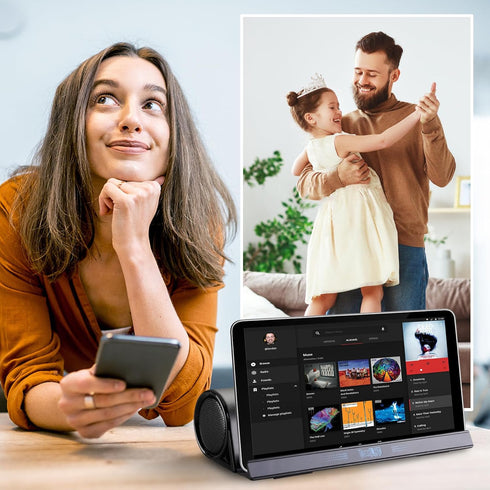 Wireless Bluetooth Speakers, Portable Stand Holder Speaker, Dual Drivers Stereo Dock for iPad, Phone, Outdoor, Black