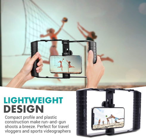 Movo SPR-20 Foldable Smartphone Video Rig Cage with Cold Shoe Mounts for Microphone/LED Light - Vlogging Mount for
