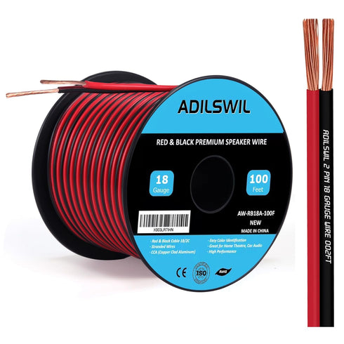 Speaker Wire Cable 18 Gauge 100FT 18/2 AWG CCA Red Black Wire for Low Voltage DC 12V/24V Stereo Audio