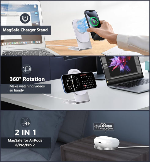 Magnetic Wireless Charger Mag-Safe for iPhone 15/14/13/12 Series, Convertible Magnet Wireless Charging Stand/Pad with
