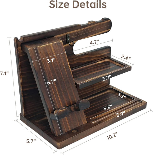 Phone Organizer Birthday Gifts for Men, Wood Docking Station, Nightstand Organizer for Desk, Brown