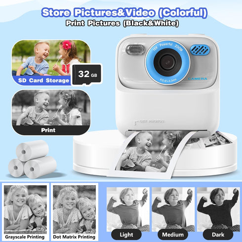 masterbee Instant Print Kid Camera, 1080P HD Video, Birthday Gifts for Boys and Girls, Digital Camera Toys, White