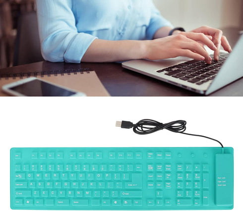 Foldable Silicone Keyboard, 108 Keys Waterproof Rollup USB Wired Keyboard for PC/Laptop/Notebook (Green)