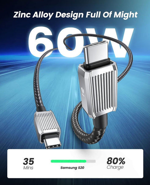 ORICO 60W USB C to USB C Cable, Nylon Type C Charger Fast Charging Cable Cord Compatible with iPhone 15/15 Pro/15 Plus/15 Pro Max, MacBook Air/Pro, iPad, Samsung Ultra (5ft)