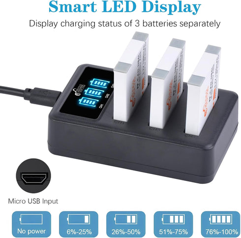 NB-6L NB-6LH Battery & 3 Slots LED Display Charger for Canon PowerShot D10 D20 ELPH 500 HS S90 S95 S120 SD Series & SX