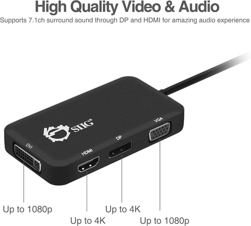 SIIG USB C to 4K HDMI/DisplayPort/VGA/DVI Multiport Adapter - Thunderbolt 3 Compatible, 4 in 1