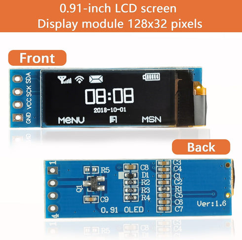JAMHER 0.91 Inch I2C 128x32 Wire(5Pack IIC OLED Display Module Pixel Mini Self-Luminous Display Screen Board