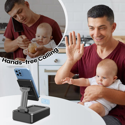 Gifts for Men Foldable Cellphone Stand with Bluetooth Speaker, Wireless Speaker with Phone Holder, Birthday Gift Idea