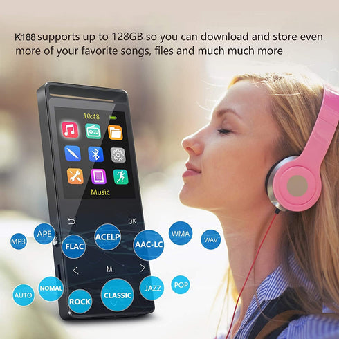 MP3 Player 64GB with Bluetooth, Sport Armband, FM Record, HiFi, Multifunction, Metal Shell