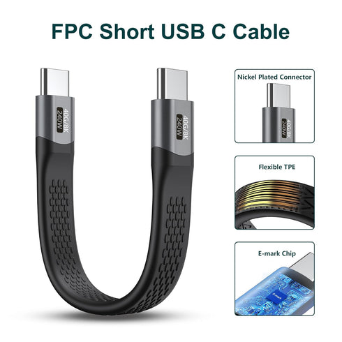 2-Packs Short USB C Cable, (5inch) Thunderbolt 4 USB 4 Cable with 40Gbps Data Transfer 240W PD Fast Charging 8K@60Hz